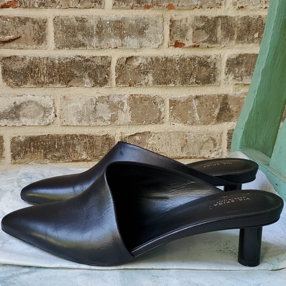 Via Spiga Shoes - Via Spiga Black Leather D'Orsay Mule Kitten Heels
